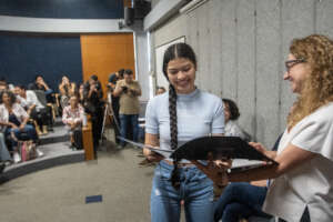 Student at scholarship ceremony