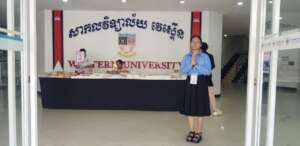 Pisey is at her university in Phnom Penh