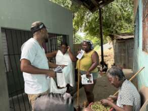Passing out environmental educational materials