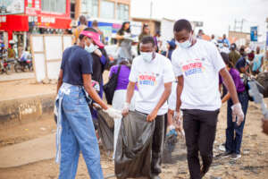 Participants at the market clean up exercise