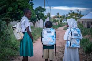 Somabags with solar panel and light in bush school