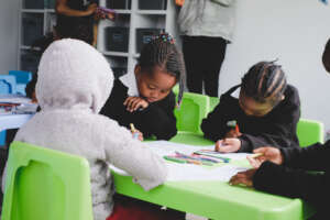 Children working at their new tables