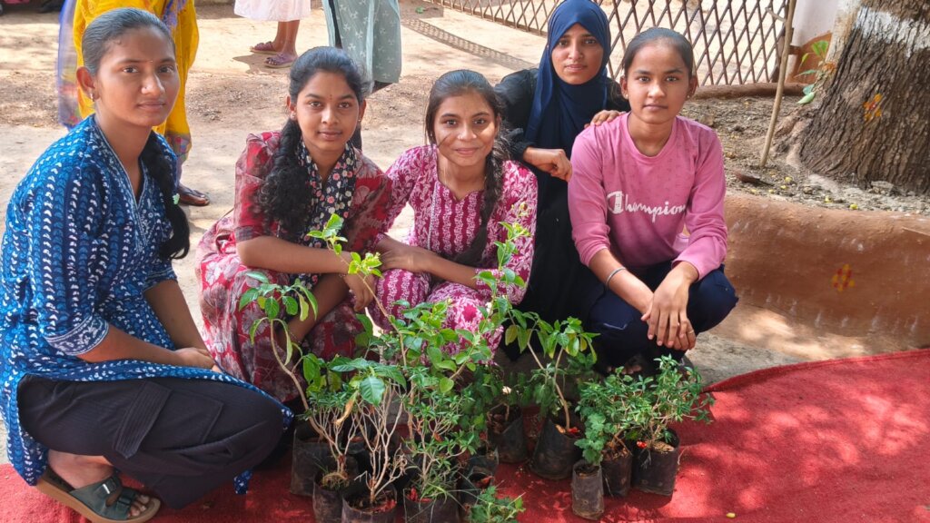 Students in Hyderabad Academy with native flora