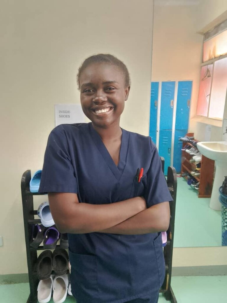Evelyn, a nurse with a cheerful smile