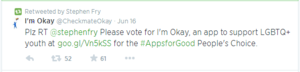 Stephen Fry Supported The I'm Okay App On Twitter