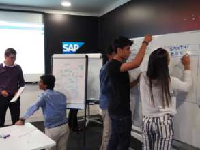 Students plan their solutions at the SAP workshop.