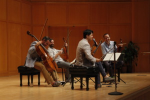 Miro Quartet shares a laugh in an open rehearsal