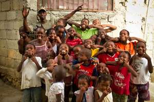 Val, in the back left, with the children