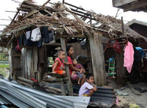 A family's home has been destroyed by the typhoon.