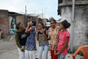 Girls outside the learning centre