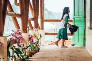 Local schoolgirl in an improved school campus