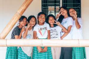 Students showing support for their new school