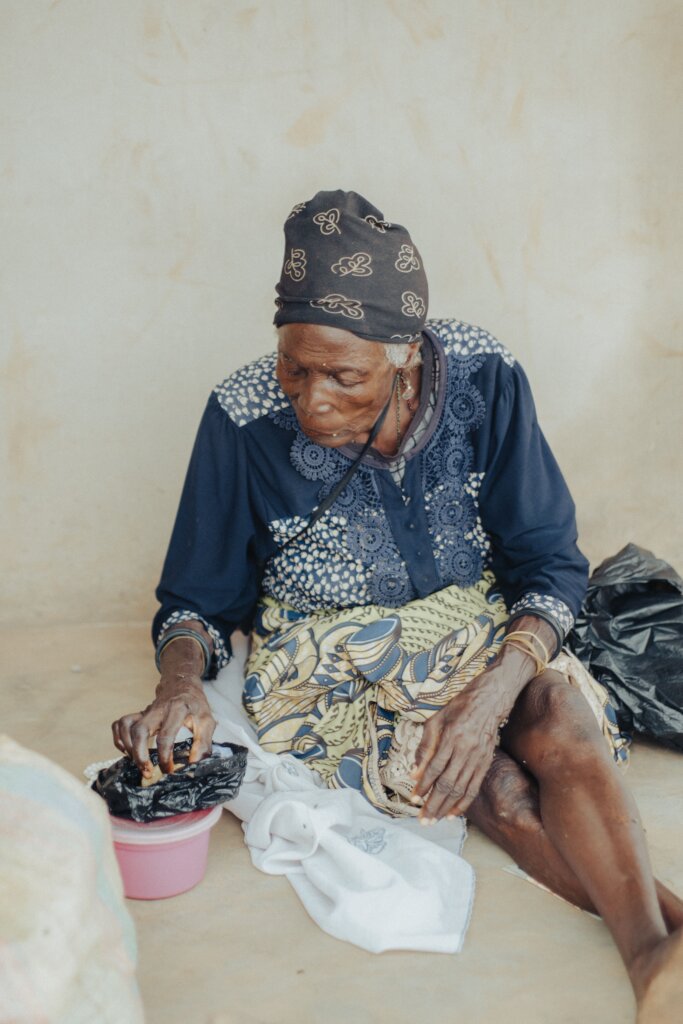 Elderly women eating first mean of day at 1:00pm