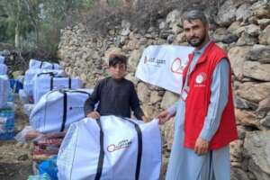 Mr. Esrail receiving relief supplies