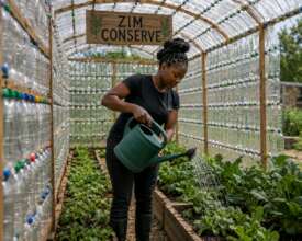 Watering the crops inside the greenhouse
