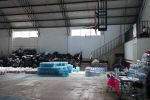 Donated goods at a reception center in San Bartolo