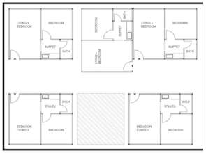 Each shelter is 45 sq. meters