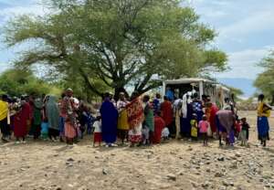 The mobile medical clinic vaccinates many children