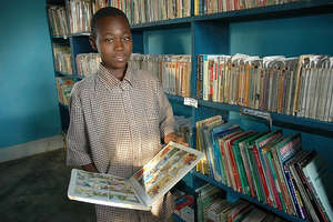 school boy inside Bereba library