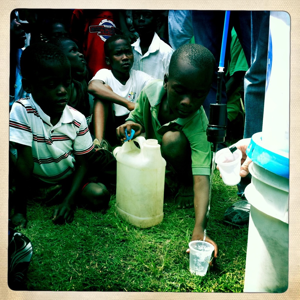 families getting water