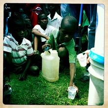 families getting water