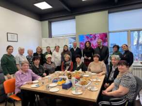 Graham with staff and patients at the Day Centre