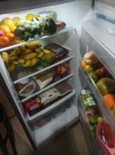A full fridge after a visit to the food bank.