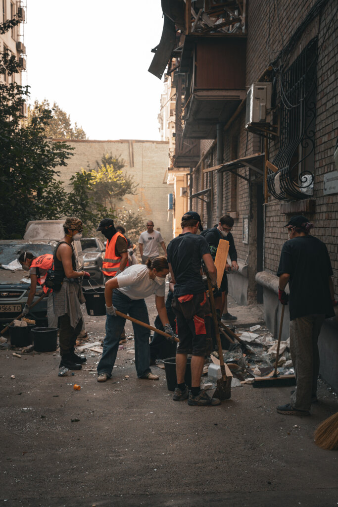 Volunteers Clearing Debris After Russian Attack