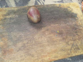Platform where dyed leather is shaped with a stone