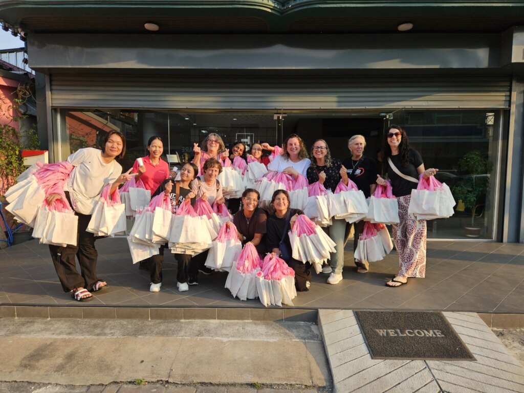 One of the six teams that went out to distribute