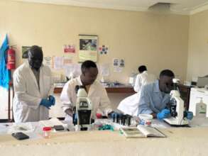Stephen, Dr. Allan and Laurence analysing samples