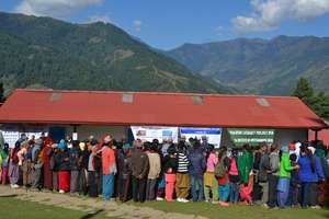 Patients waiting for cataract surgery in Phaplu.