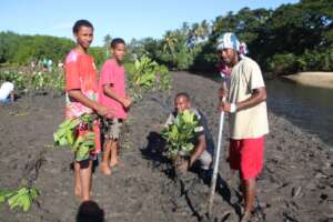 Community youth engaged in planting
