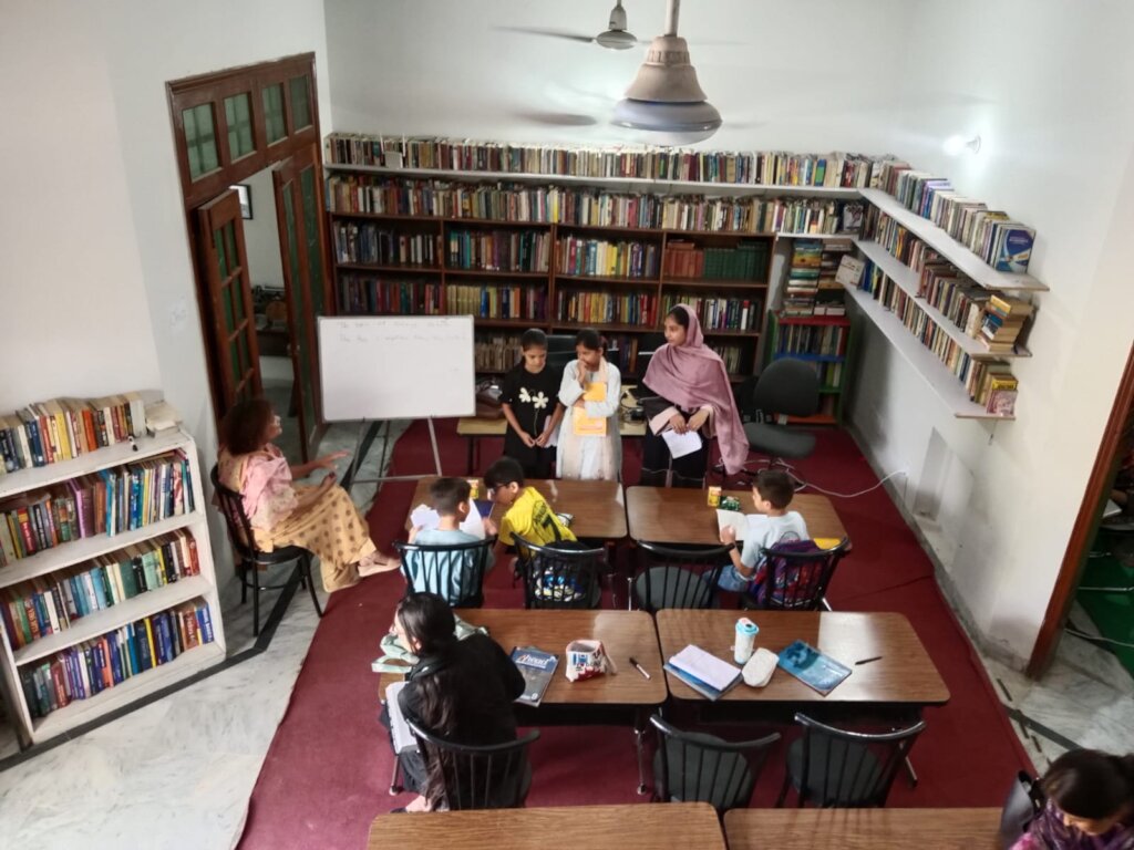 overhead of the library classroom.