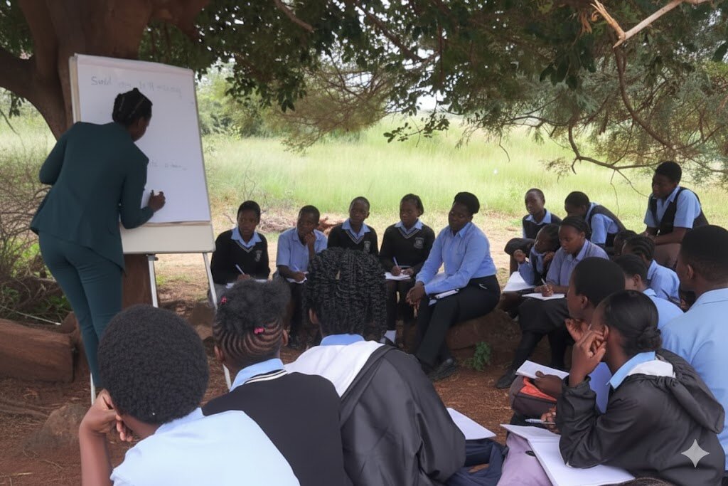 Learners under trees to study.
