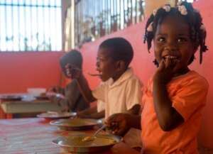Matenwa kindergarteners at breakfast.