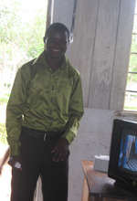 Proud teacher with TV