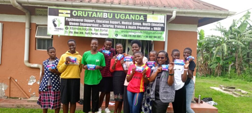 Girls from the community who were given pads