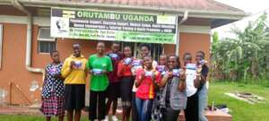 Girls from the community who were given pads