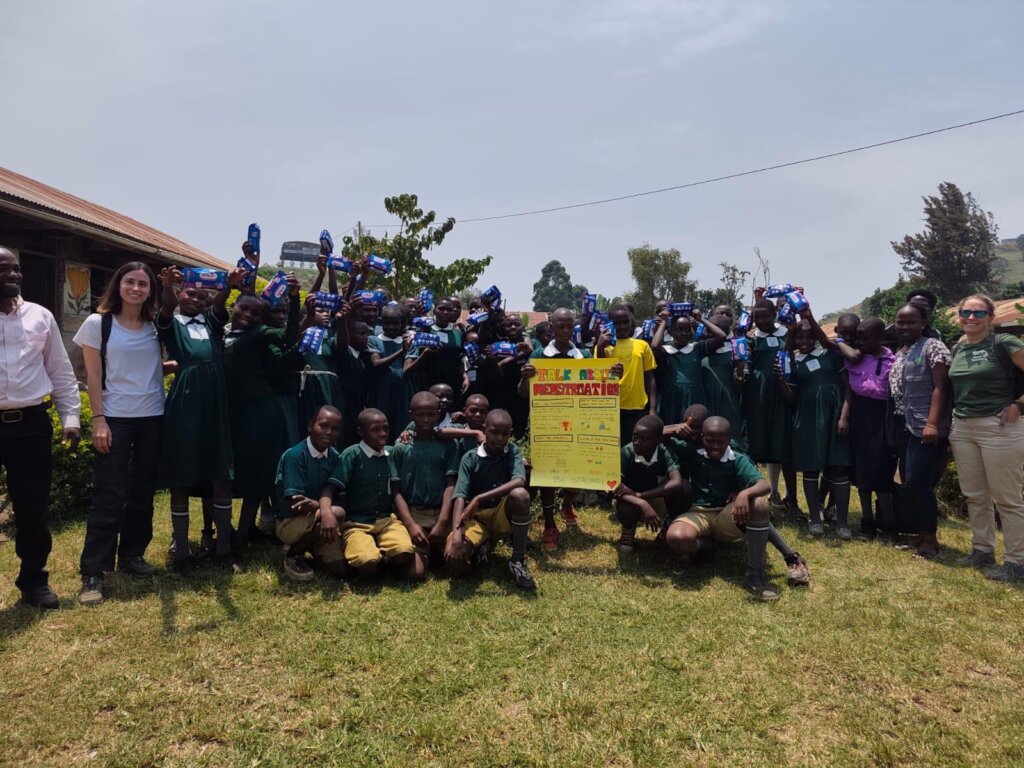 School Girls happy after receiving sanitary pads