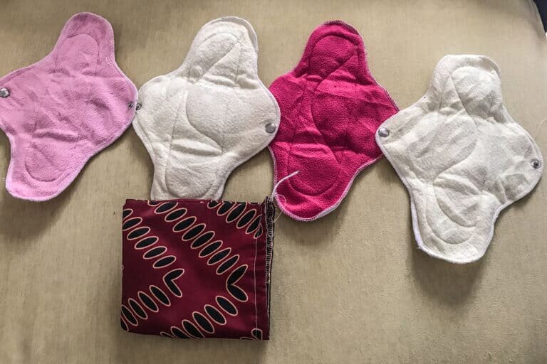 View of reusable sanitary pads and their storage