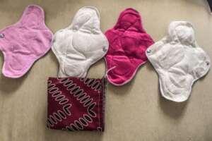 View of reusable sanitary pads and their storage