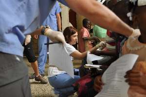Medical students taking vitals in the clinic
