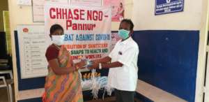 Distribution of sanitizer, mask and soap