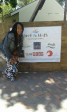 Carmen with pool sign
