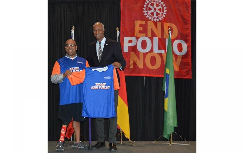 Ramesh Ferris at a Canadian event supporting polio