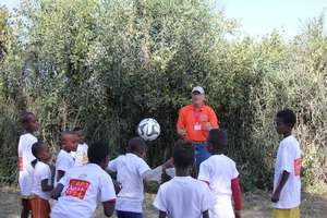 Playing soccer with the kids
