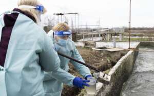 Polio workers collecting water samples in Ukraine