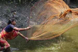 A woman fishing