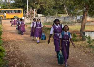 girls coming from the school evening